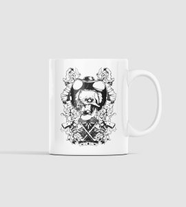 Broken teeth skull (black) - animation themed printed ceramic white coffee and tea mugs/ cups for animation lovers