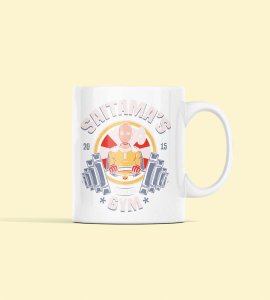 Saitama's regular gym - animation themed printed ceramic white coffee and tea mugs/ cups for animation lovers
