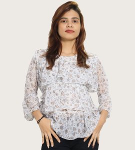 Wheatish flower floral womens printed top (white) - Made up of Rayon for your plesant and cozy