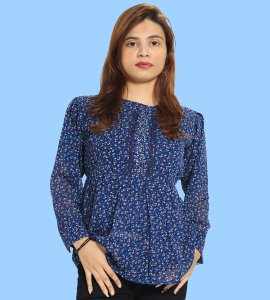 Blue tulips floral printed womens top (navy blue) - Made up of Rayon for your plesant and cozy