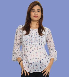 Miny blue flowers floral womens printed top (white) - Made up of Rayon for your plesant and cozy