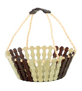 Wooden brown-white vertical bars with hanger fruit and vegetable basket/ tokri for kitchen, center table and dining table