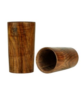 Wooden simple cylindrical glass for kitchens and dining table(SET OF 2)