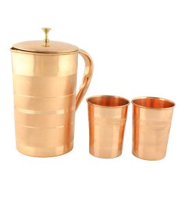 Plain copper jug with two glass - home and decore beautiful Vibrant handmde object.