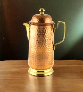 Royal handmade hammered coppered jug with a glass- home and decore beautiful Vibrant handmde object.