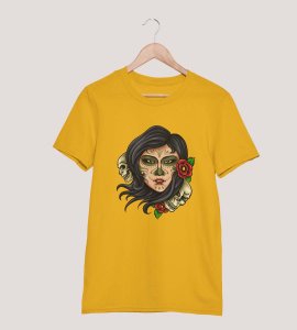 Horror skull girl illustration art -round crew neck cotton tshirts for men