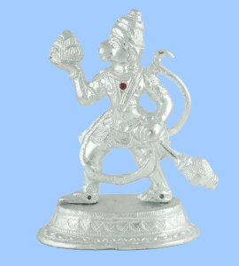 Brass metal silver handcrafted standing Lord Hanuman idol for home & puja ghar