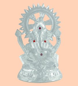 Sterling silver Lord ganesha murti/ figurine with chakra for home and puja ghar