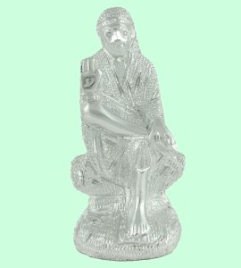 Silver saibaba idol/ figurine/ murti for home, office and puja room