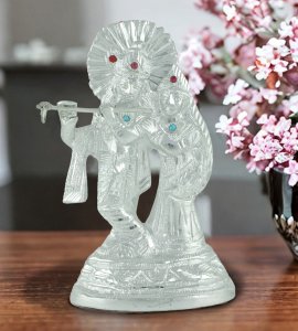 Beautiful Handcrafted Hindu God & Goddess set of Radha and Krishna murti with circle halo for home and office decor