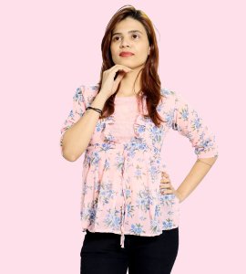 Butterfly pea flowers floral printed womens top (pink top) - Made up of Rayon for your plesant and cozy