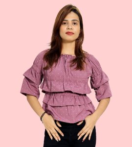 White potka dotsprints floral womens printed top (purple top) - Made up of Rayon for your plesant and cozy