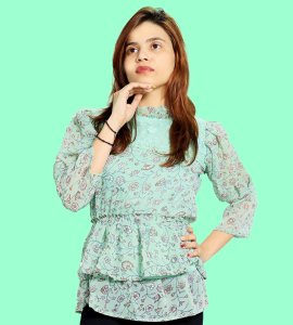 Wheatish flowers floral womens printed top (sky blue top) - Made up of Rayon for your plesant and cozy