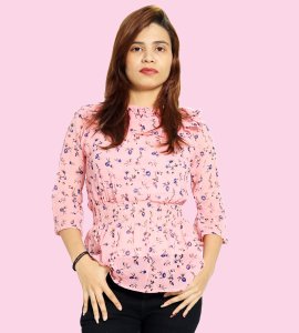 Butterfly pea flowers floral printed womens top (pink top)  - Made up of Rayon for your plesant and cozy