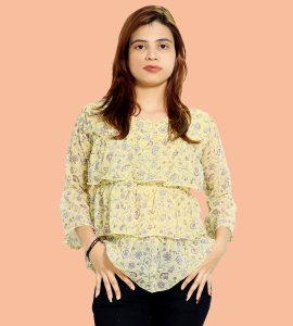 Wheatish Flower floral womens printed top (yellow top) - Made up of Rayon for your plesant and cozy