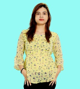 Blue pupils floral womens printed top (yellow top) - Made up of Rayon for your plesant and cozy