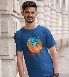 Happy Dasara printed unisex adults round neck cotton half-sleeve blue tshirt specially for Navratri festival/ Durga puja