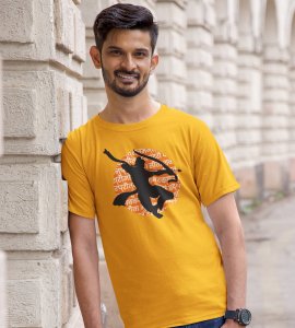 Black shadowed lord Ram printed unisex adults round neck cotton half-sleeve yellow tshirt specially for Navratri festival/ Durga puja
