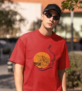 Orange circle based printed unisex adults round neck cotton half-sleeve red tshirt specially for Navratri festival/ Durga puja