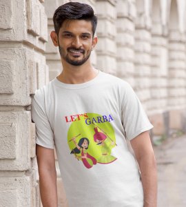 Lets garba (green) printed unisex adults round neck cotton half-sleeve blue tshirt specially for Navratri festival/ Durga puja