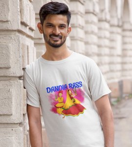 Dandiya rass printed unisex adults round neck cotton half-sleeve white tshirt specially for Navratri festival/ Durga puja