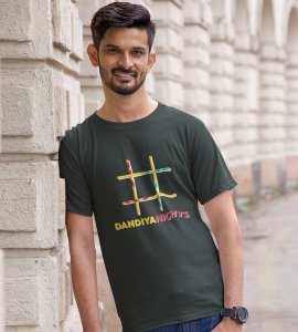 Hashtag printed unisex adults round neck cotton half-sleeve green tshirt specially for Navratri festival/ Durga puja
