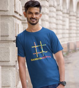 Dandiya Nights (Hashtag) printed unisex adults round neck cotton half-sleeve blue tshirt specially for Navratri festival/ Durga puja
