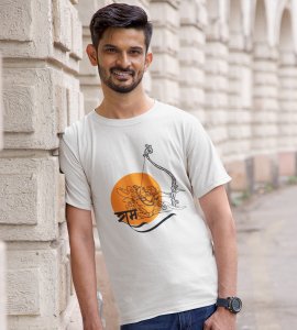 Ram and Crossbow (BG orange) printed unisex adults round neck cotton half-sleeve white tshirt specially for Navratri festival/ Durga puja