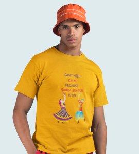 Can't keep calm printed unisex adults round neck cotton half-sleeve yellow tshirt specially for Navratri festival/ Durga puja