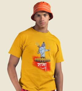 Lord Ram & Ravan face printed unisex adults round neck cotton half-sleeve yellow tshirt specially for Navratri festival/ Durga puja