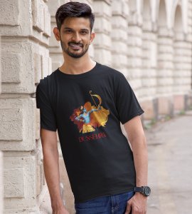 Happy Dussehra printed unisex adults round neck cotton half-sleeve black tshirt specially for Navratri festival/ Durga puja