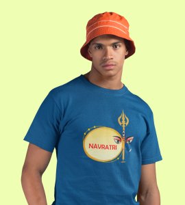 Navratri (Dhak & trishul) printed unisex adults round neck cotton half-sleeve blue tshirt specially for Navratri festival/ Durga puja