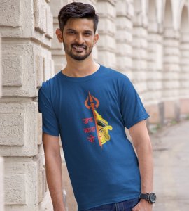 Jai mata di printed unisex adults round neck cotton half-sleeve blue tshirt specially for Navratri festival/ Durga puja