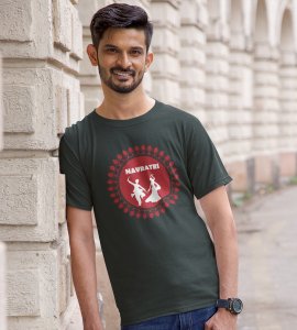 Navratri (Red) printed unisex adults round neck cotton half-sleeve green tshirt specially for Navratri festival/ Durga puja