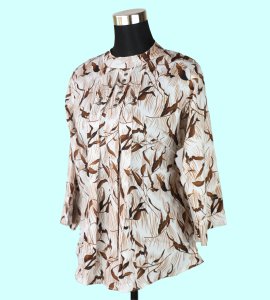 Casual Elegance: Women's White Top with Chic Brown Print