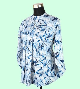 Blue Blooms: Women's Top with Dark Blue Floral Print
