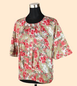 Sandy Elegance: Women's Sand Top with Red Floral Accents