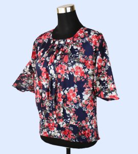 Regal in Violet: Women's Top with Striking Red Floral Print