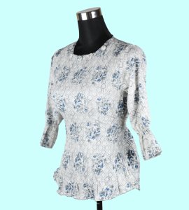 Women's White Top with Blue Floral Print - Fresh and Versatile