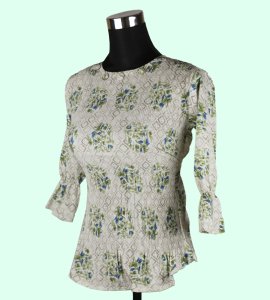 Refreshing Green Florals on Cream - Women's Classic and Stylish Top