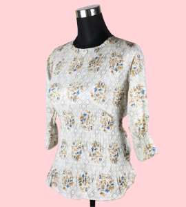 Women's Cream Top with Golden Floral Print - Timeless Elegance