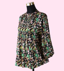Women's Black Round Neck Top with Mix Floral Print - Stylish and Versatile