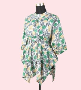 Women's Green Top with Multiple Floral Prints - Versatile and Elegant