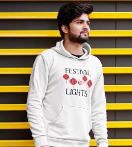Festival of lights text printed diwali themed White Hoodie specially for diwali festival