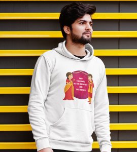 Gujju animated couple printed diwali themed White Hoodie specially for diwali festival