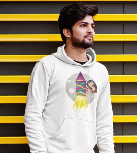 Rocket cracker printed diwali themed White Hoodie specially for diwali festival