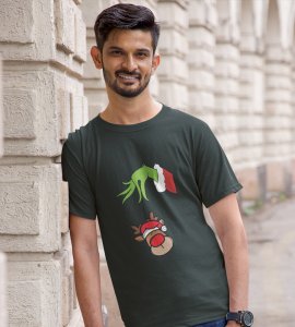 Alien & Reindeer:(Green) Christmas Edition Printed T-shirt - Ideal for Spreading Holiday Cheer at Gym, Yoga, and Outdoor Activities