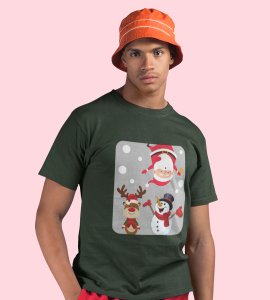 Santa And His Friends: Unwrap Joy with(Green) T-shirt- Durable Printed for Festive Gifts For Boys Girls