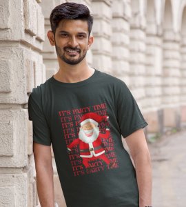 Party Time Santa: Happy Santa Printed Amazing T-shirt (Green) Best Gift For Secret Santa