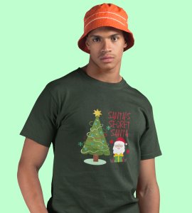 Santa's Secret Santa: Elegantly Printed T-shirt (Green) Perfect Gift For Secret Santa